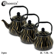 Phoenix 3 Pcs Golden Marble Enamel Kettle Set 0.8, 1.2, 1.5 L