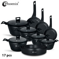 Phoenix 17 Pcs Black Modern Cookware Set 