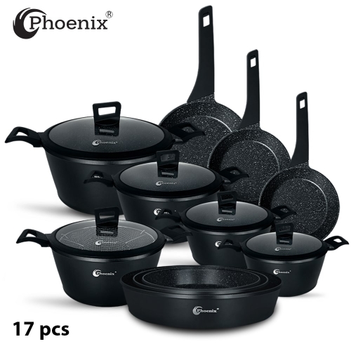 Phoenix 17 Pcs Black Modern Cookware Set 