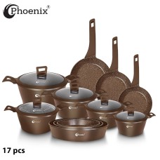 Phoenix 17 Pcs Brown Modern Cookware Set 
