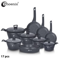 Phoenix 17 Pcs Grey Modern Cookware Set 