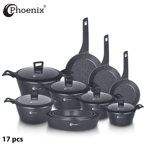 Phoenix 17 Pcs Grey Modern Cookware Set 