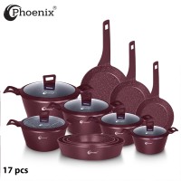 Phoenix 17 Pcs Wine Red Modern Cookware Set 