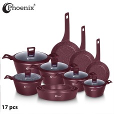 Phoenix 17 Pcs Wine Red Modern Cookware Set 