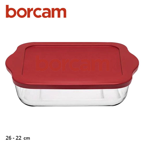 Borcam Glass square Ovenware With Plastic Cover 26*22 cm